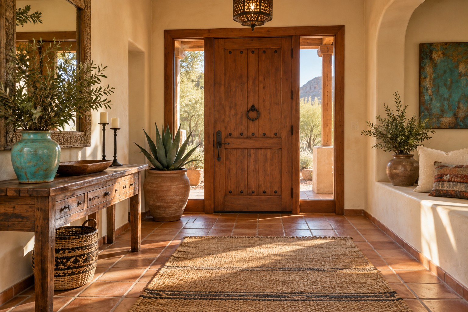 A warm, elegant Albuquerque home entryway
